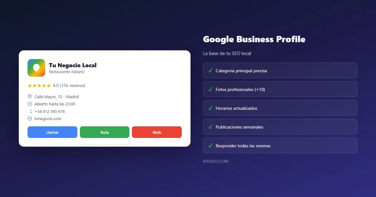 Google Business Profile optimizado para SEO local - ejemplo de ficha de negocio completa