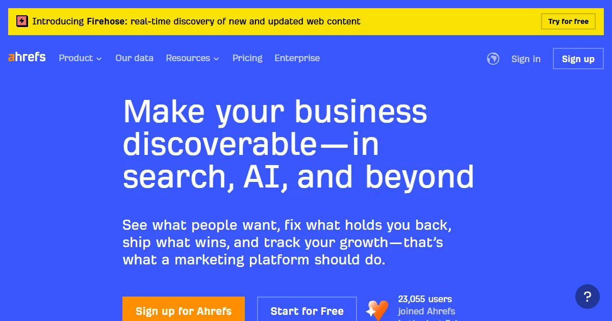 Página principal de Ahrefs — herramienta SEO profesional
